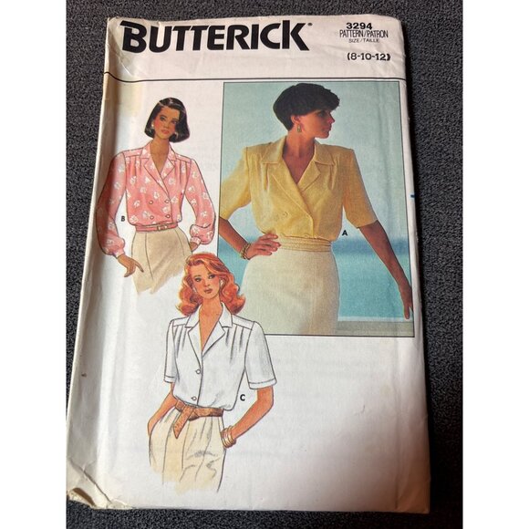 Butterick 3294 Blouse Sewing Pattern Size 8 10 12 1985 Vintage uncut - Picture 1 of 5
